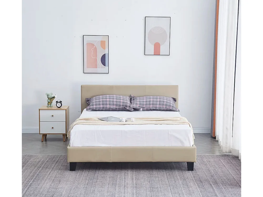 Lit 2 places MELBOURNE simili cuir TAUPE 160x200 cm avec sommier intégré