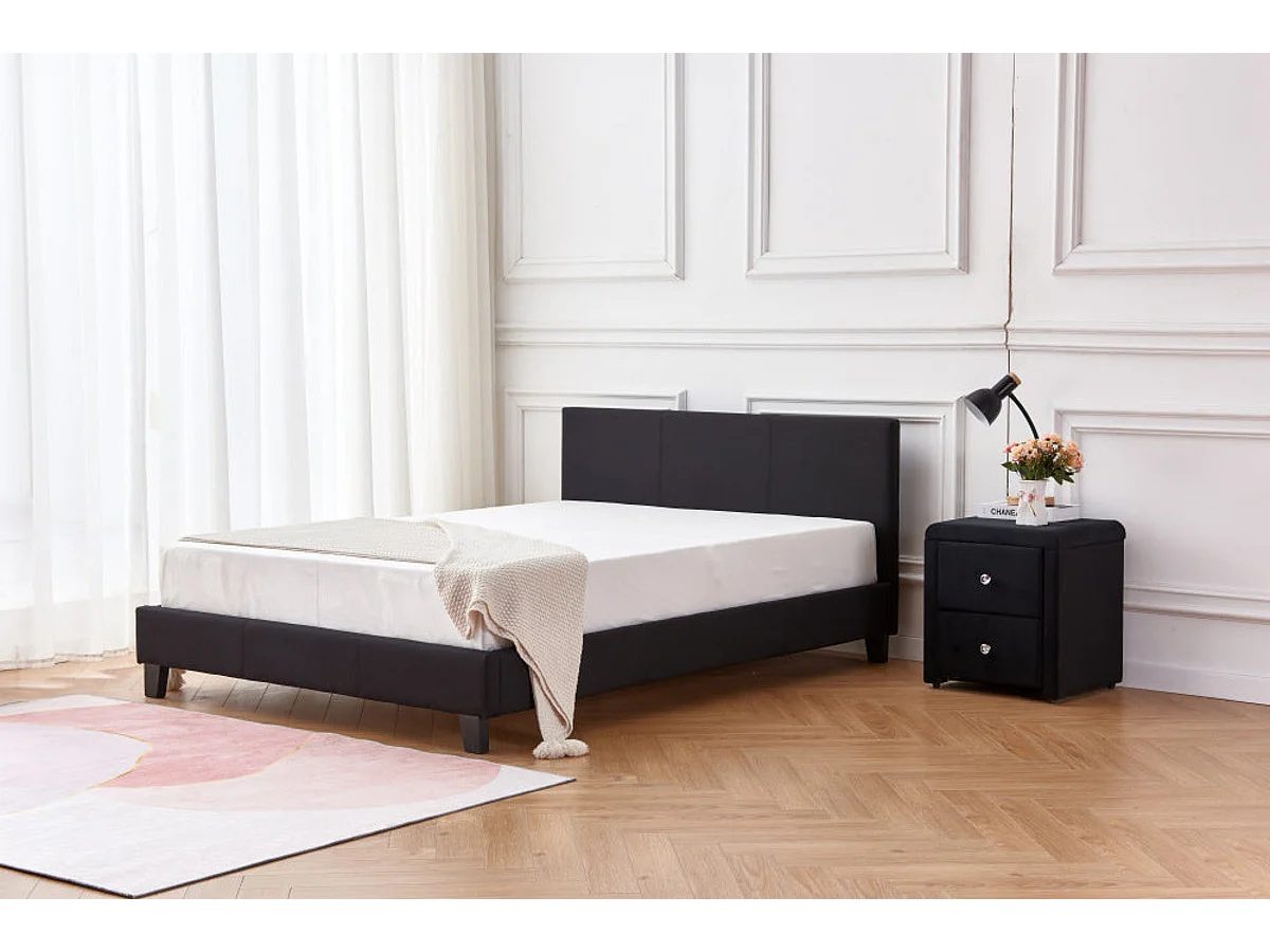 Lit 2 places  MELBOURNE simili cuir NOIR 140x190 cm avec sommier intégré