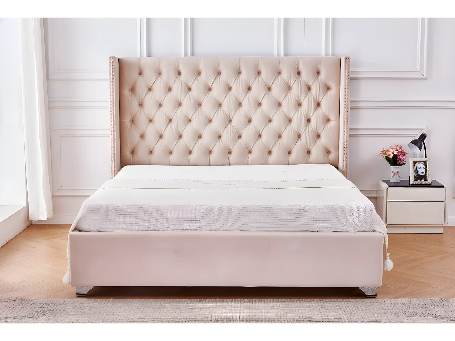 Lit double 180X200 cm PRINCESSE velours sommier inclus