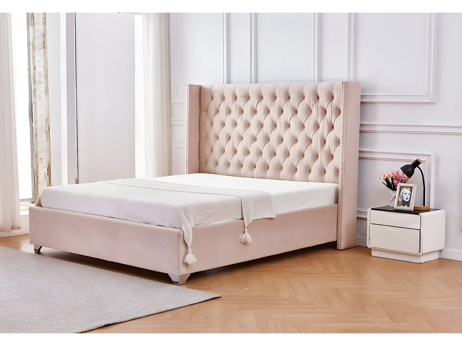 Lit double 180X200 cm PRINCESSE velours sommier inclus