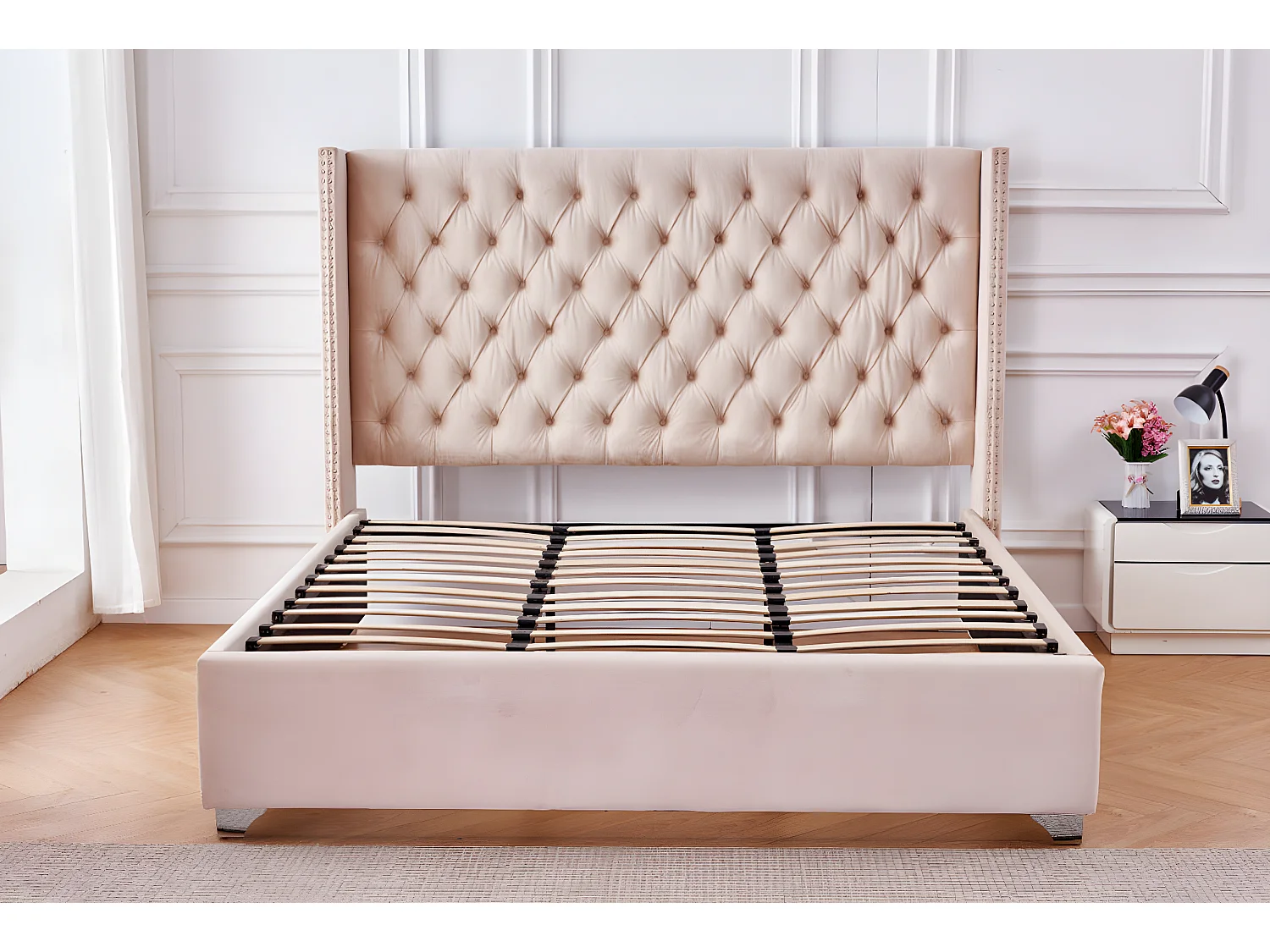 Lit double 180X200 cm PRINCESSE velours sommier inclus