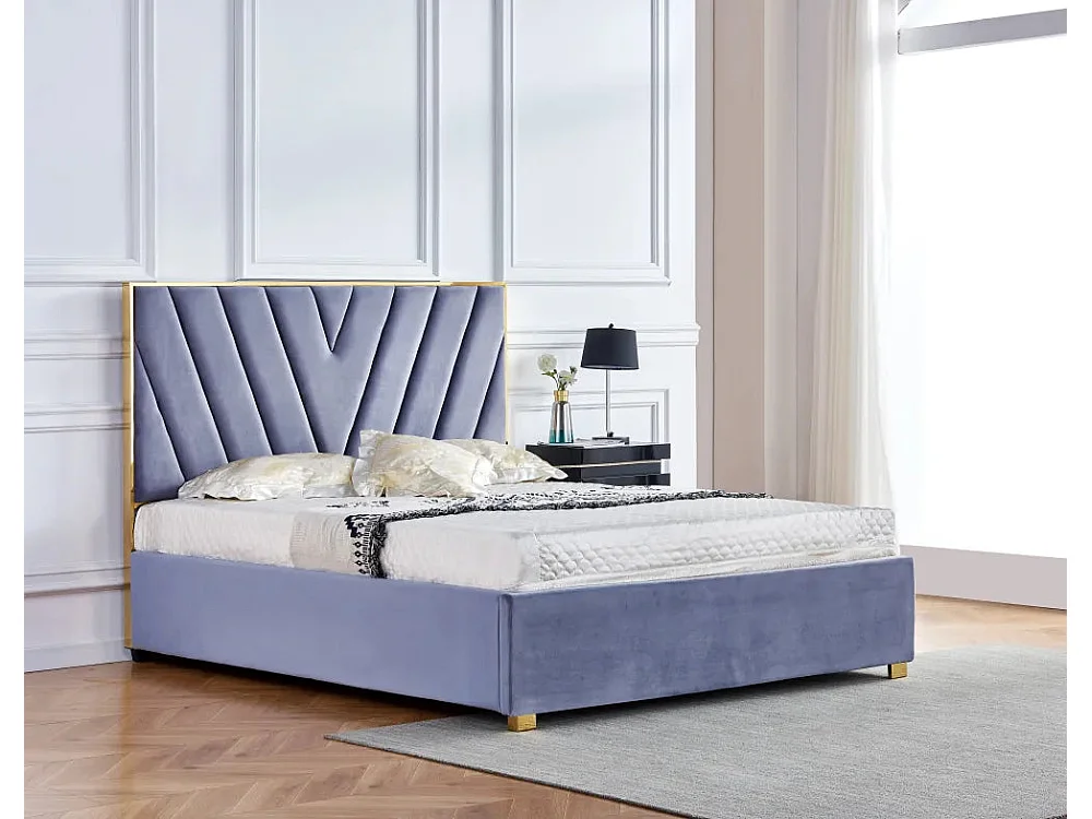 Lit adulte VERA 140x190 cm en velours gris avec sommier intégré