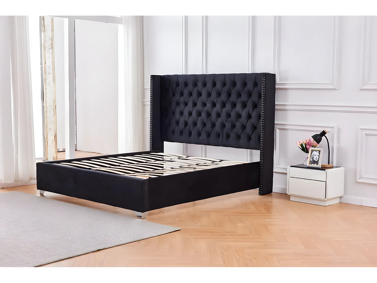 Lit double 180X200 cm PRINCESSE velours sommier inclus