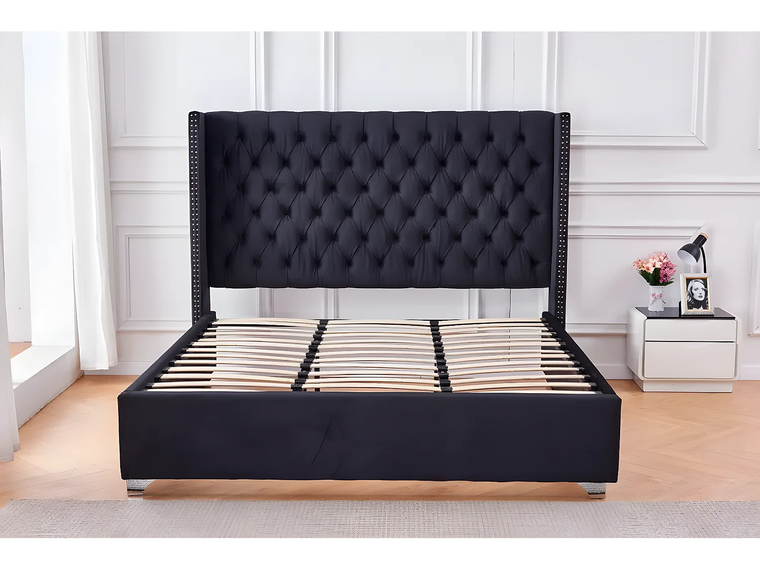 Lit double 180X200 cm PRINCESSE velours sommier inclus