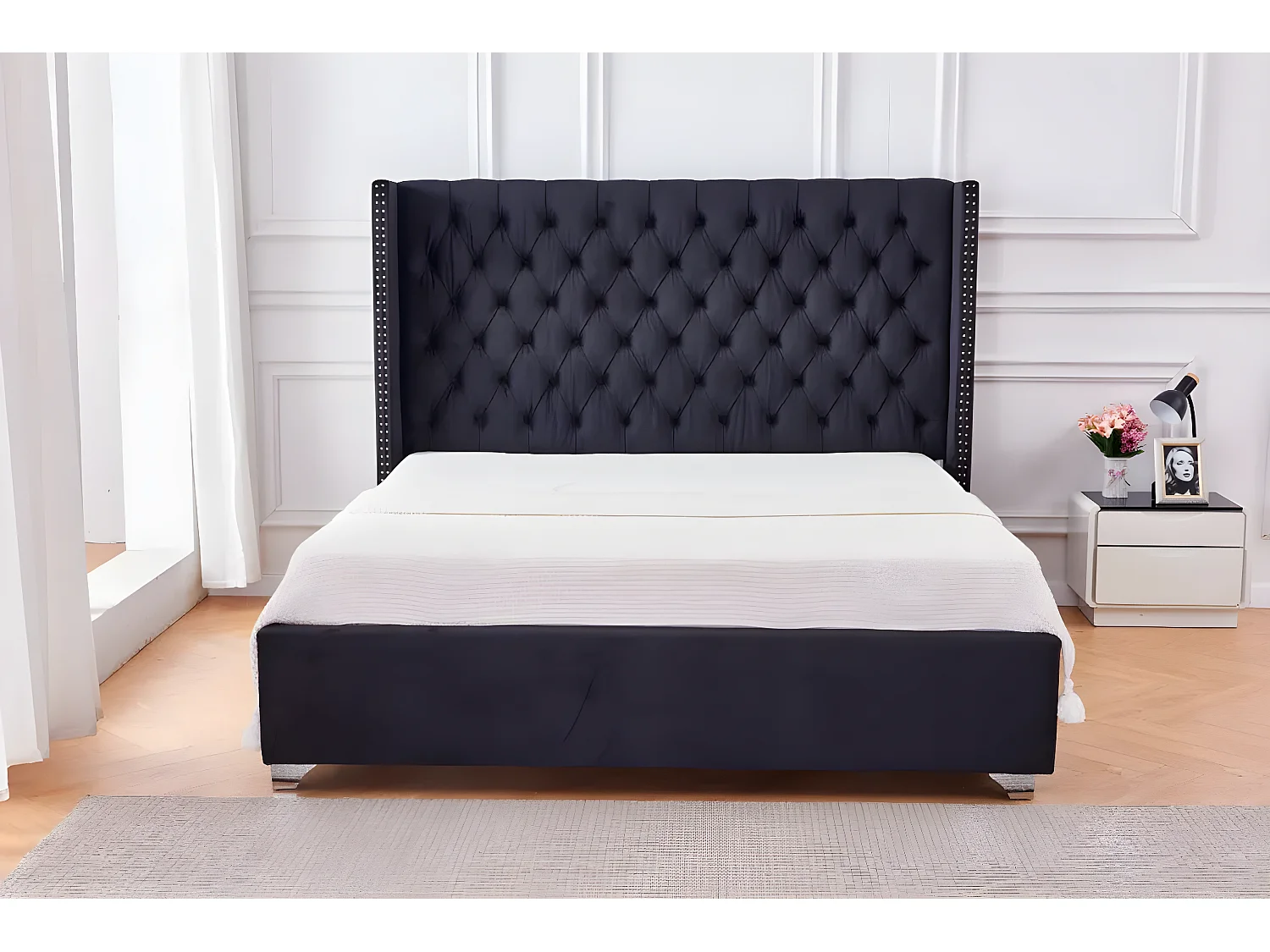 Lit double 180X200 cm PRINCESSE velours sommier inclus