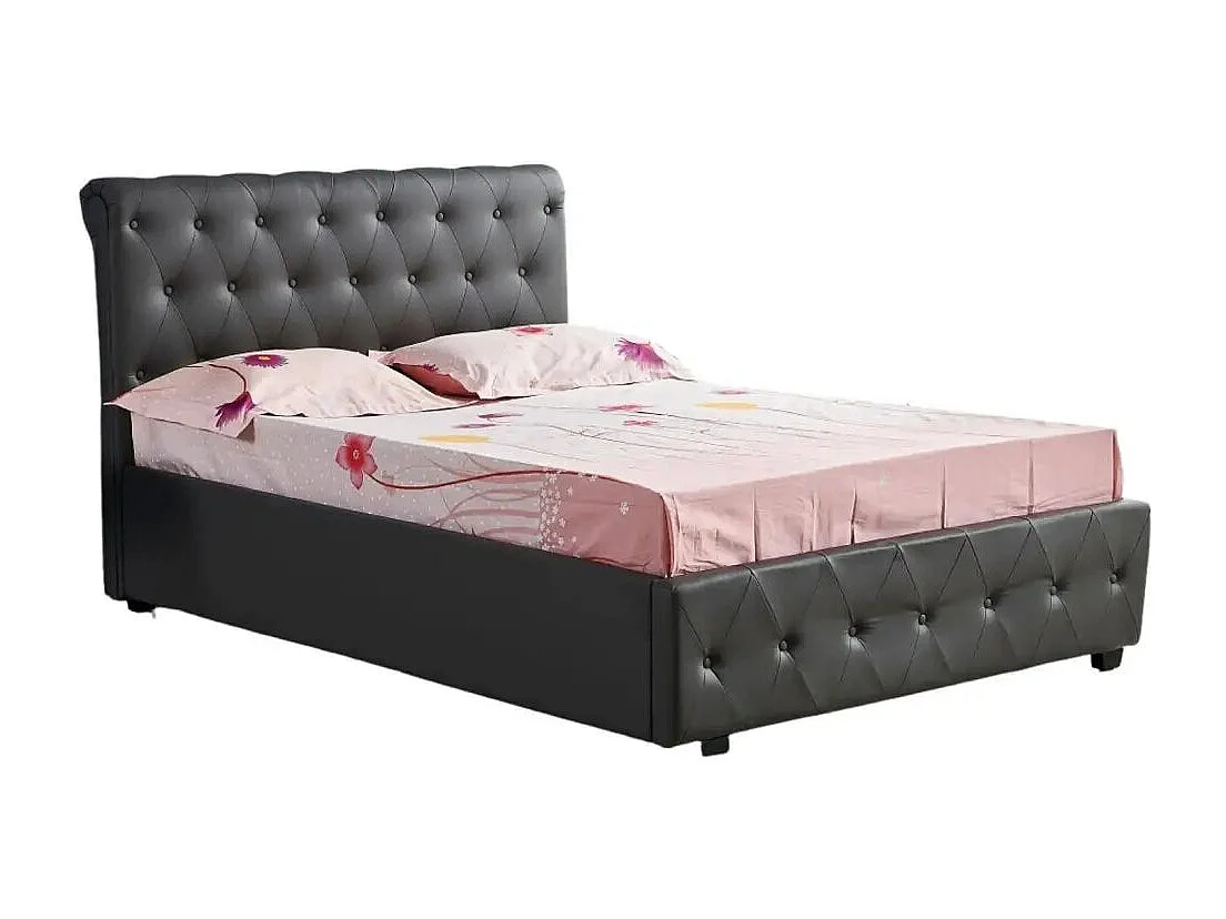 Lit 2 places 160x200 cm cocto simili cuir gris sommier inclus