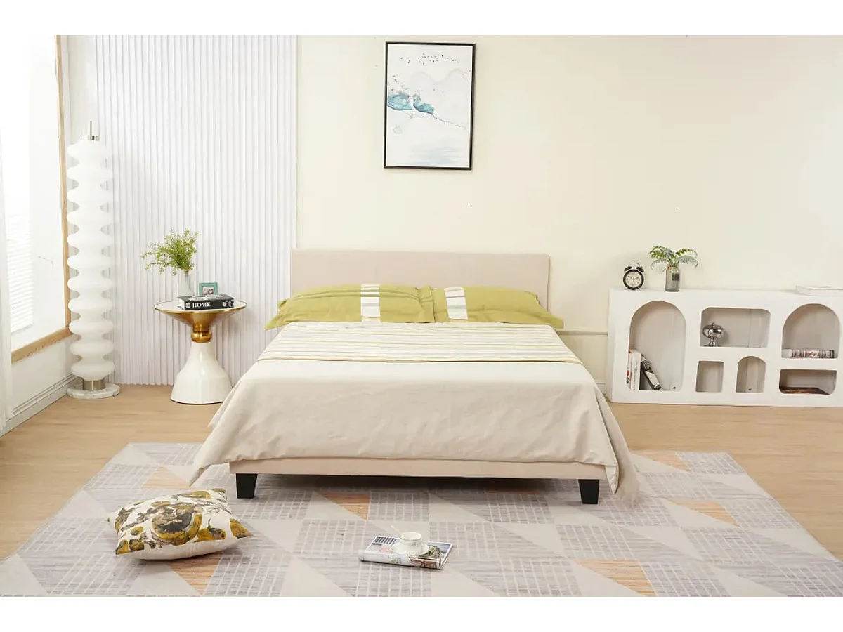 Lit 2 places  MELBOURNE Velours BEIGE 160x200 cm avec sommier intégré