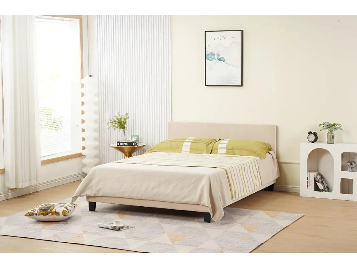 Lit 2 places  MELBOURNE Velours BEIGE 160x200 cm avec sommier intégré