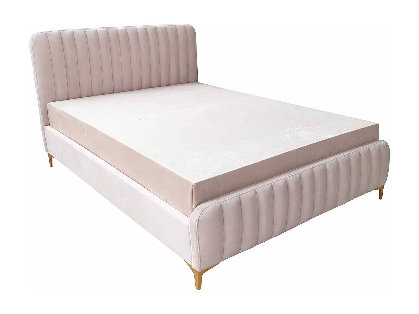Lit 2 places velours rose 140x190 cm sommier inclus FAYE