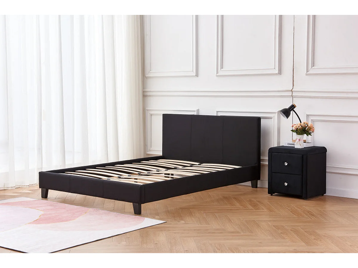 Lit 2 places  MELBOURNE simili cuir NOIR 160x200 cm avec sommier intégré