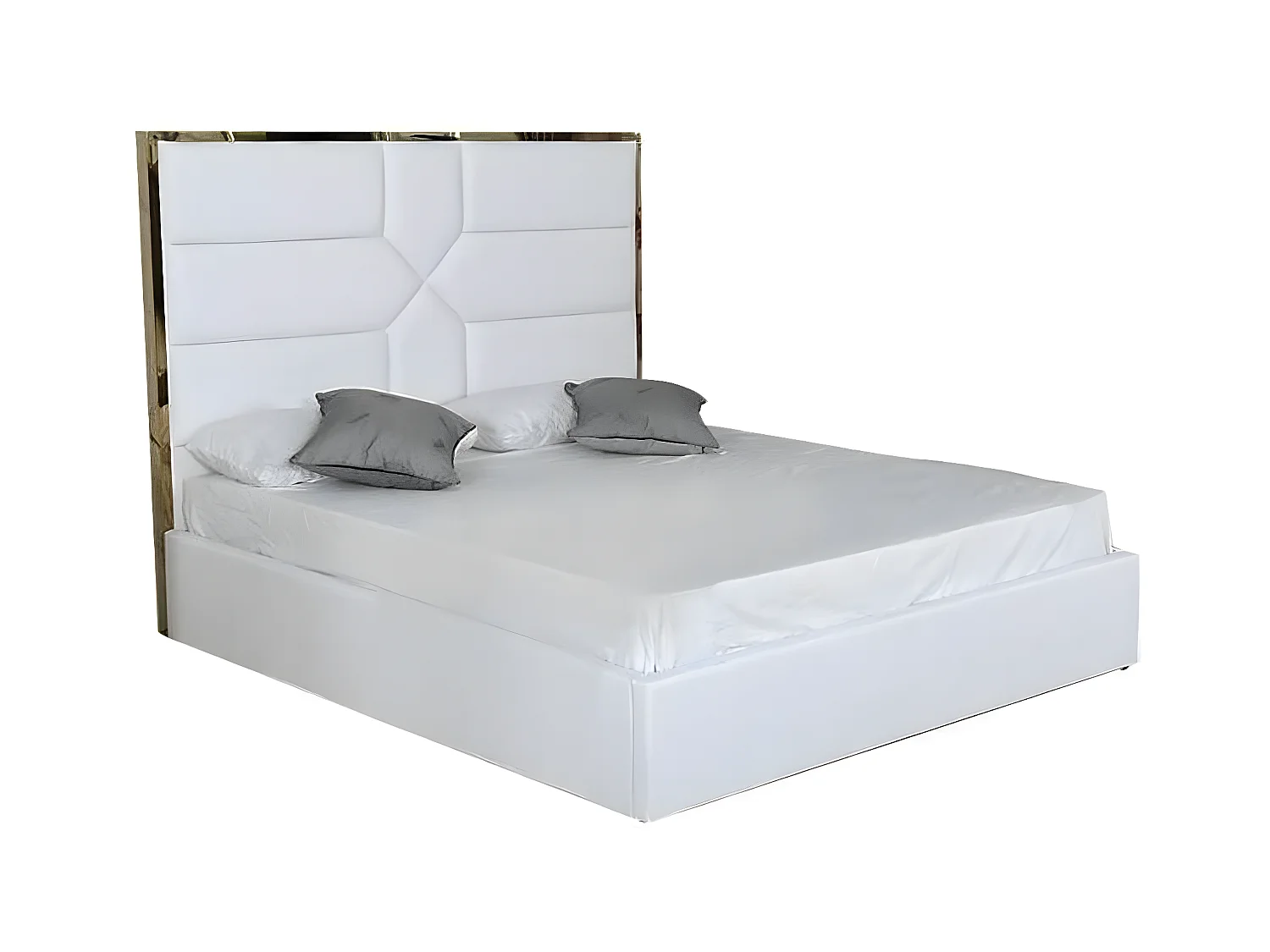 Lit 2 places  GOLD MARK similicuir BLANC 140x190 cm avec sommier intégré