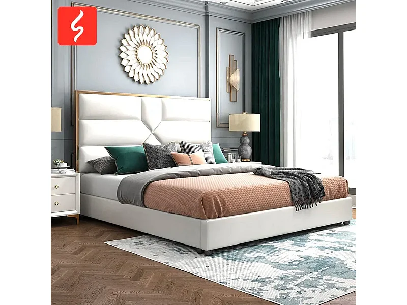 Lit 2 places  GOLD MARK similicuir BLANC 140x190 cm avec sommier intégré