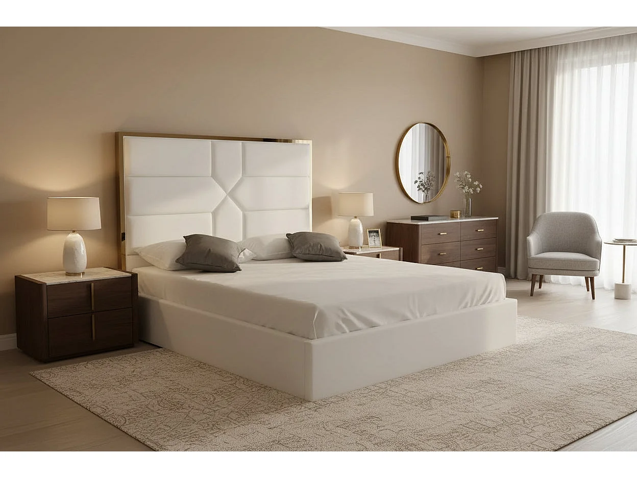 Lit 2 places  GOLD MARK similicuir BLANC 140x190 cm avec sommier intégré