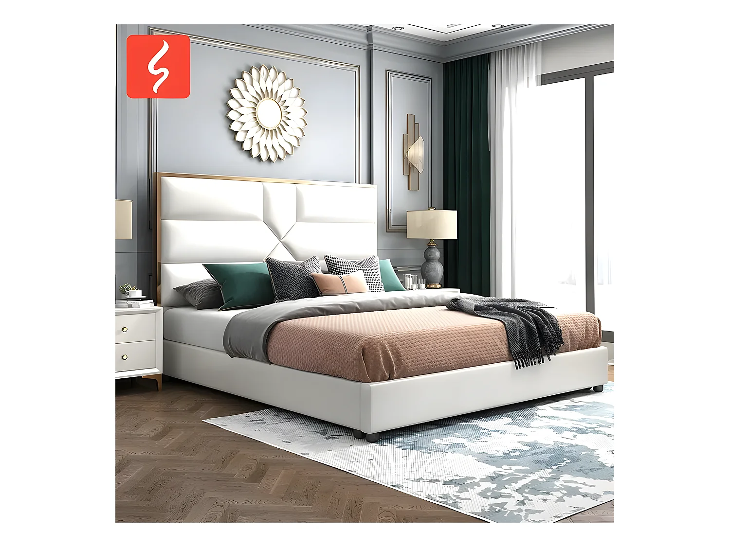 Lit 2 places GOLD MARK similicuir BLANC 160x200 cm avec sommier intégré