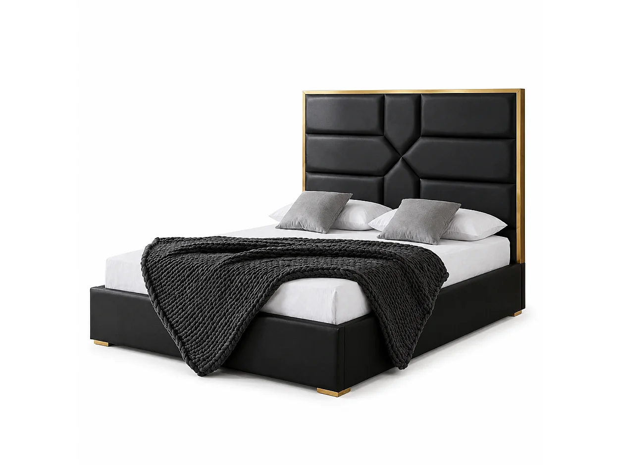 Lit 2 places GOLD MARK simili cuir noir 140x190 cm avec sommier intégré