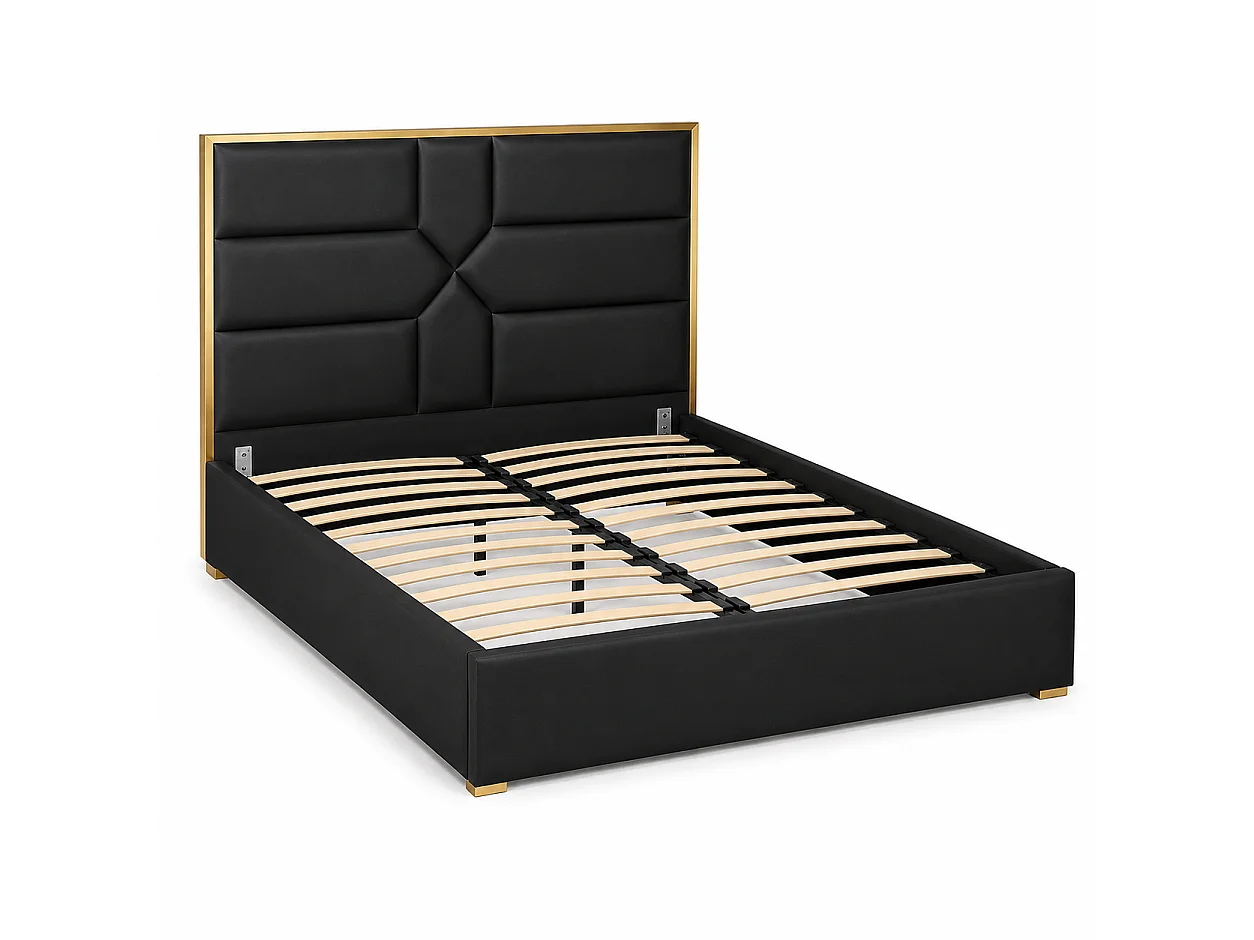 Lit 2 places GOLD MARK simili cuir noir 140x190 cm avec sommier intégré