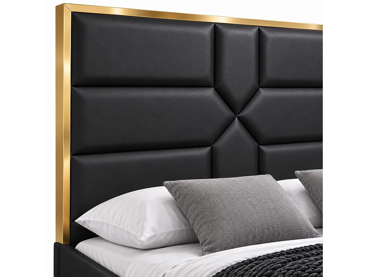 Lit 2 places GOLD MARK simili cuir noir 140x190 cm avec sommier intégré