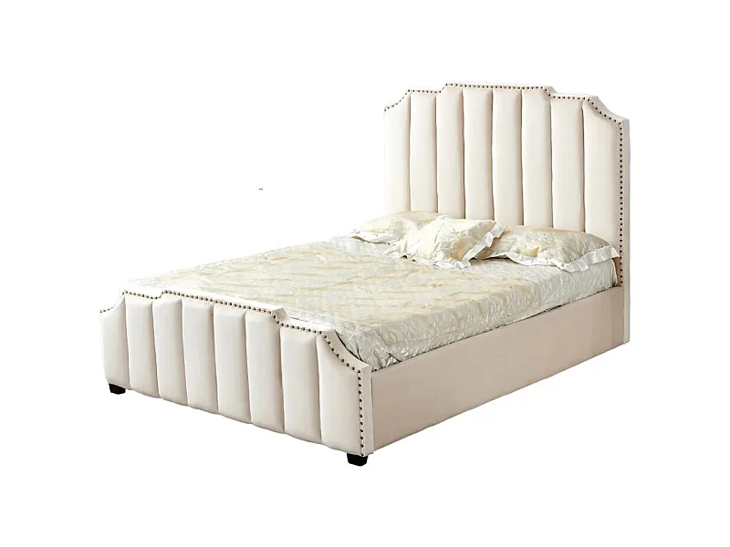 Lit adulte PEPPER  2 places 160x200 cm velours beige clouté sommier inclus