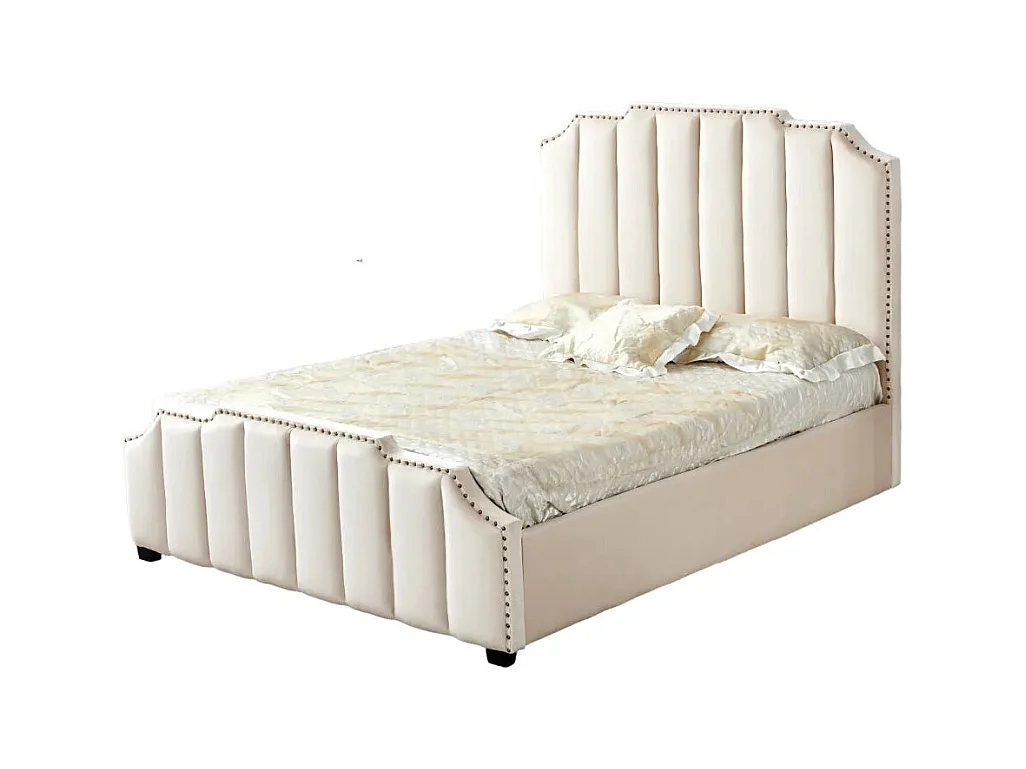 Lit adulte PEPPER  2 places 160x200 cm velours beige clouté sommier inclus