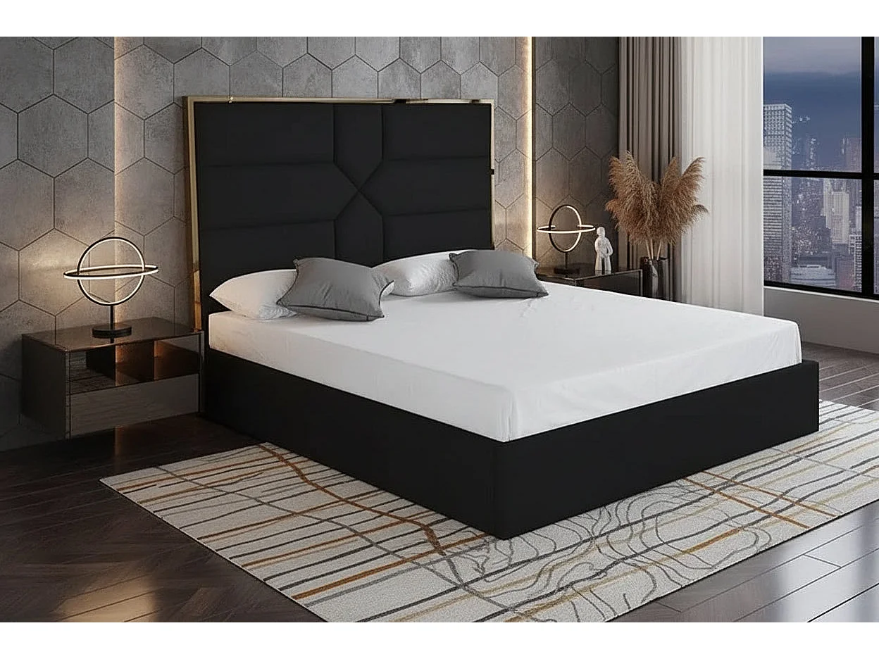 Lit 2 places  GOLD MARK similicuir NOIR 160x200 cm avec sommier intégré