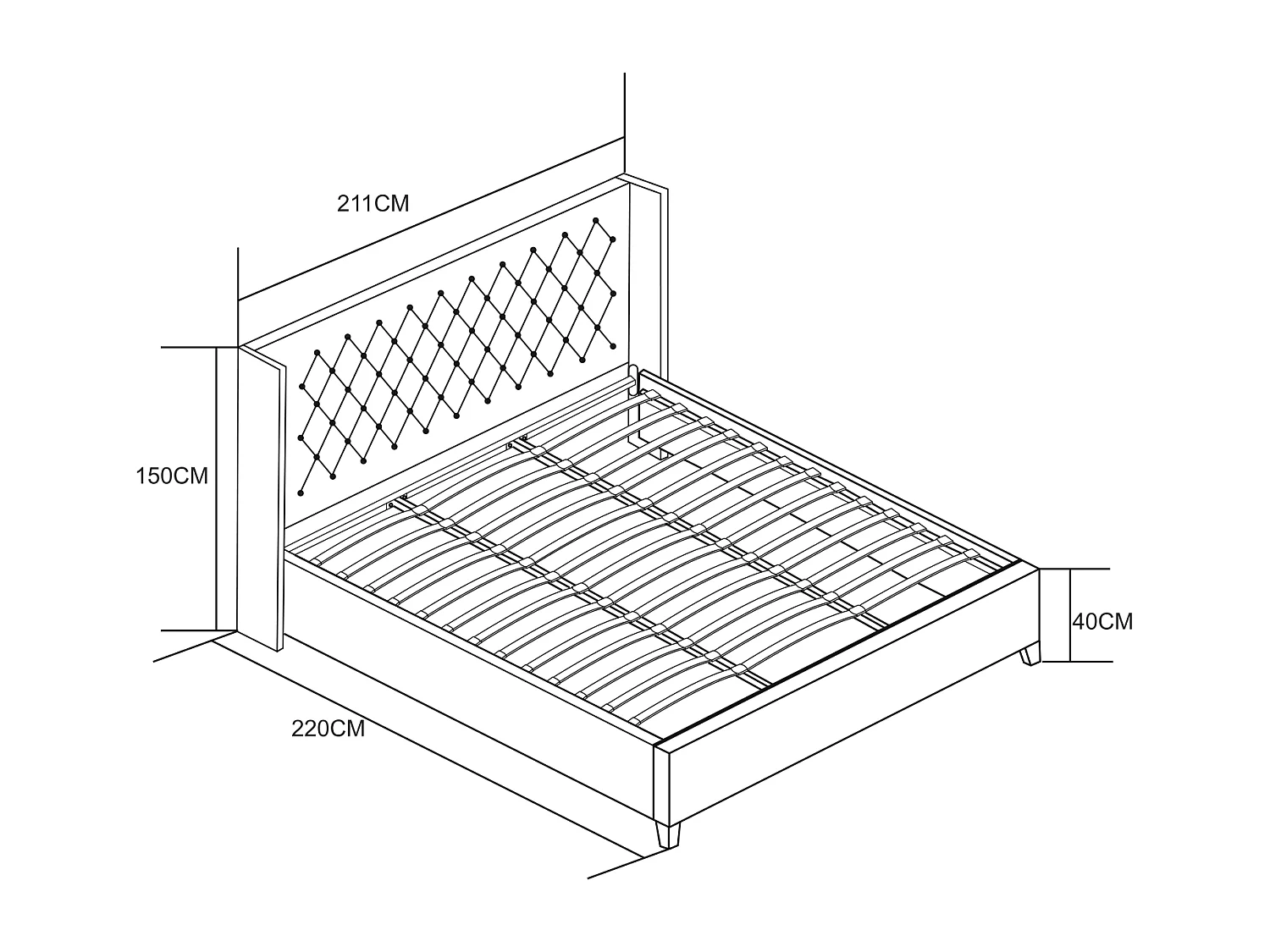 Lit double 180X200 cm PRINCESSE velours sommier inclus