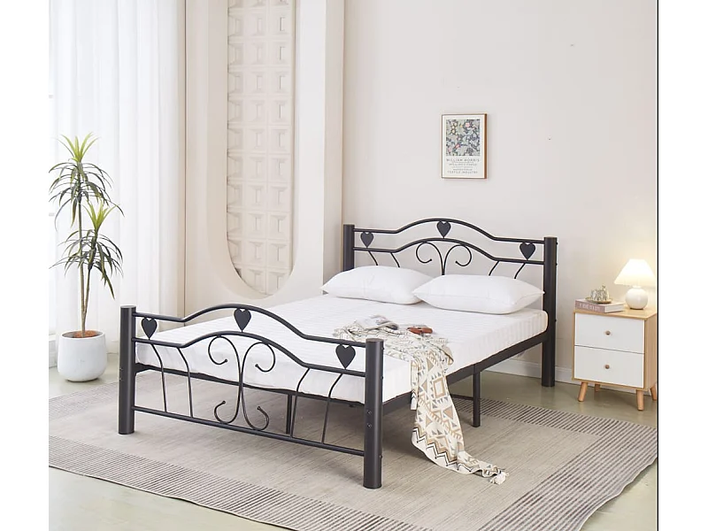 Lit 2 places 160x200 cm métal hercule solide noir sommier inclus