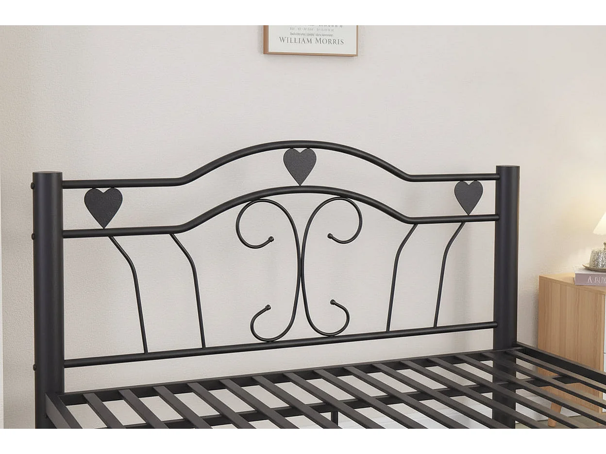 Lit 2 places 160x200 cm métal hercule solide noir sommier inclus