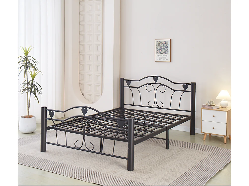Lit 2 places 160x200 cm métal hercule solide noir sommier inclus