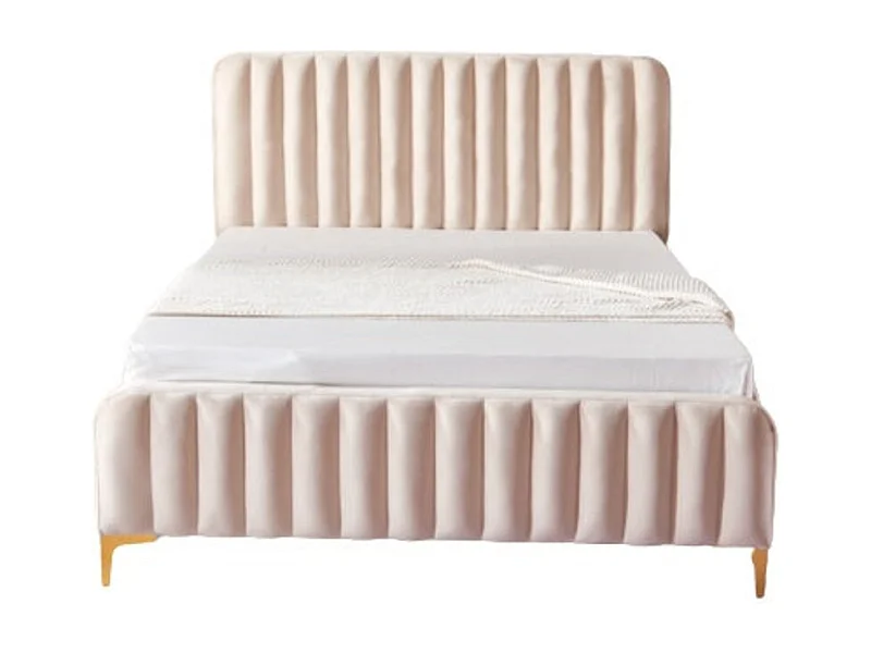 Lit 2 places FAYE design velours Beige sommier inclus 140x190 cm