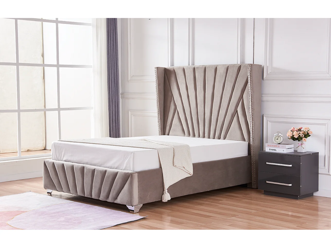 Lit 2 places 140x190 cm BONIFACIO Velours sommier intégré