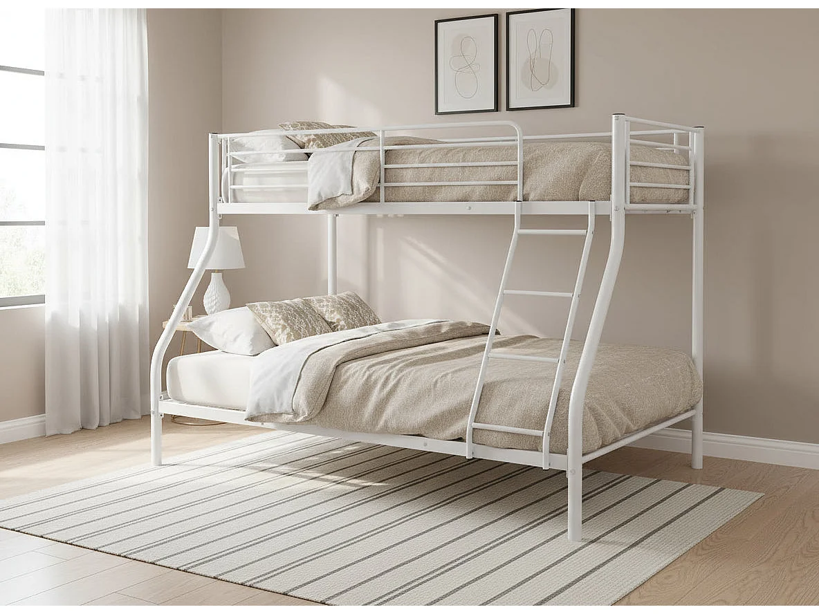 Lit superposé 3 places 2+1 métal COSTO sommier inclus blanc