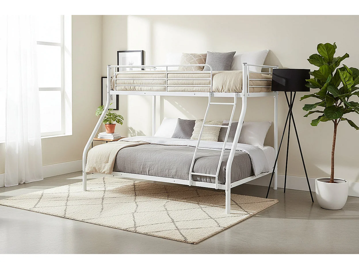 Lit superposé 3 places 2+1 métal COSTO sommier inclus blanc