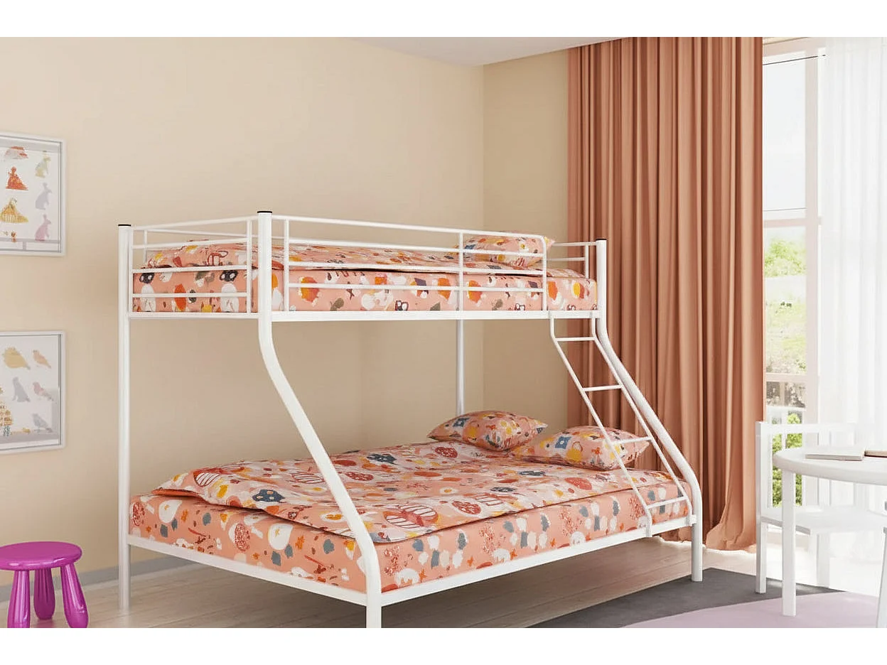 Lit superposé 3 places 2+1 métal COSTO sommier inclus blanc