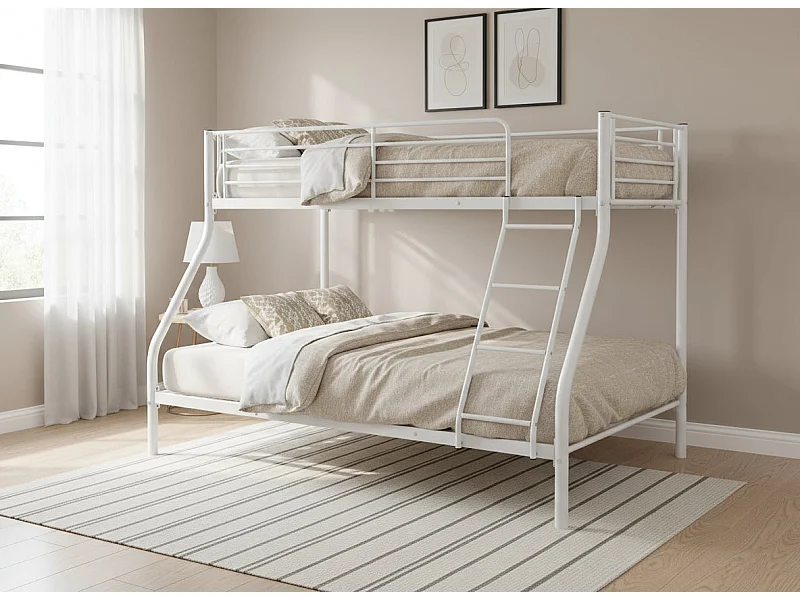 Lit superposé 3 places 2+1 métal COSTO sommier inclus blanc