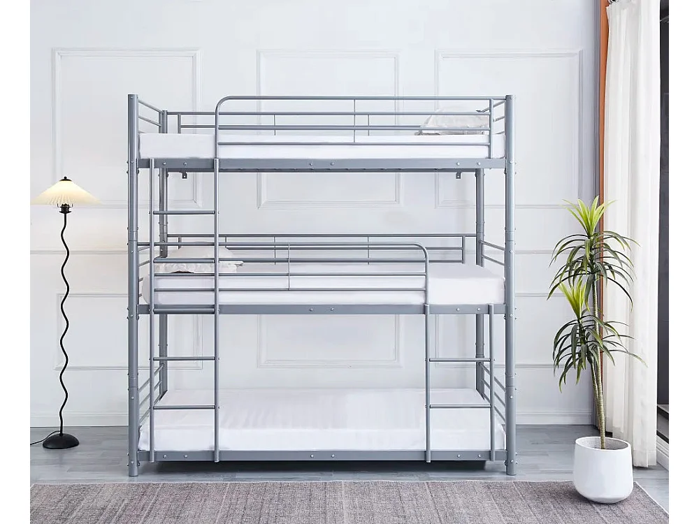 Lit superposé en métal TRIPLE 3 couchages 90x190 cm Gris