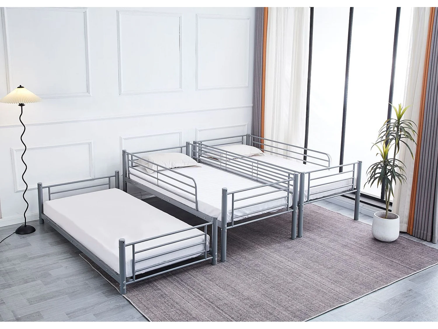 Lit superposé métal 3 couchages 90x190 cm Gris TRIPLE