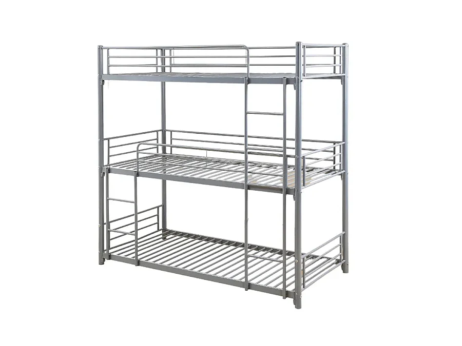 Lit superposé métal 3 couchages 90x190 cm Gris TRIPLE