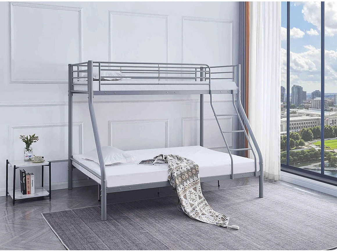 Lit superposé 3 places 2+1 métal COSTO sommier inclus gris