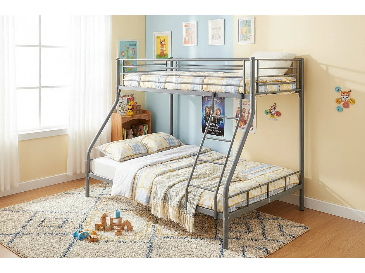 Lit superposé métal 3 places 90x190 140x190 cm Gris COSTO