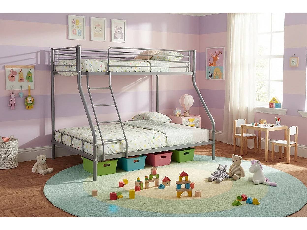 Lit superposé métal 3 places 90x190 140x190 cm Gris COSTO