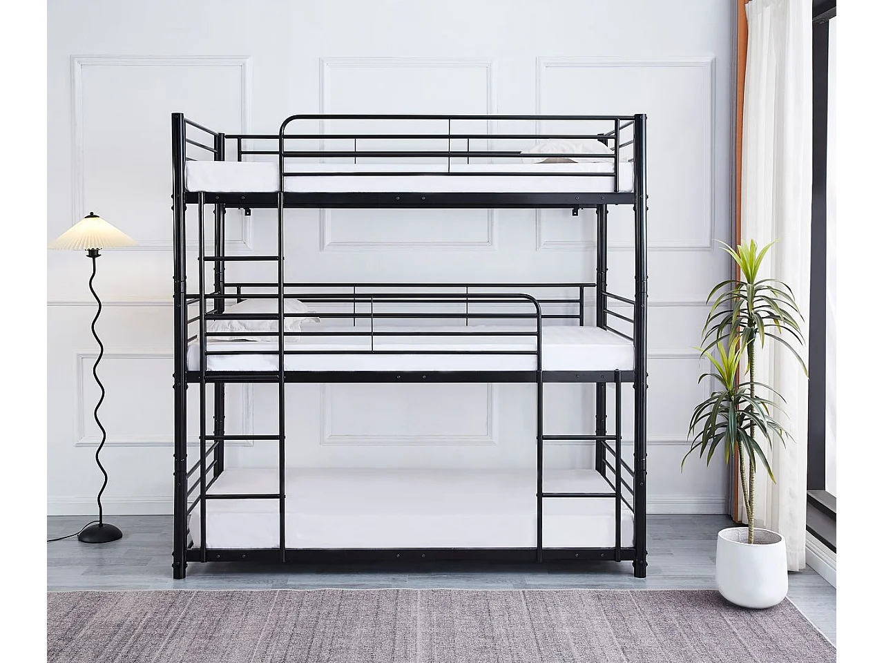 Lit superposé en métal TRIPLE 3 couchages 90x190 cm Noir