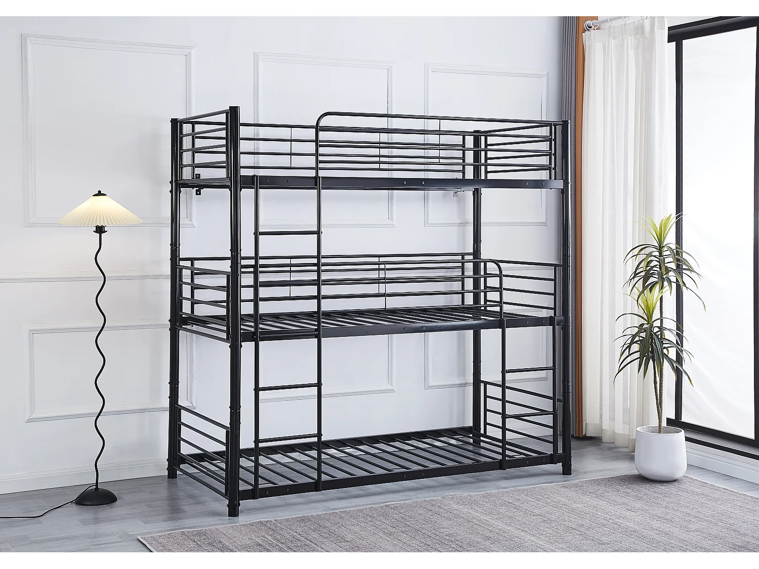 Lit superposé en métal TRIPLE 3 couchages 90x190 cm Noir