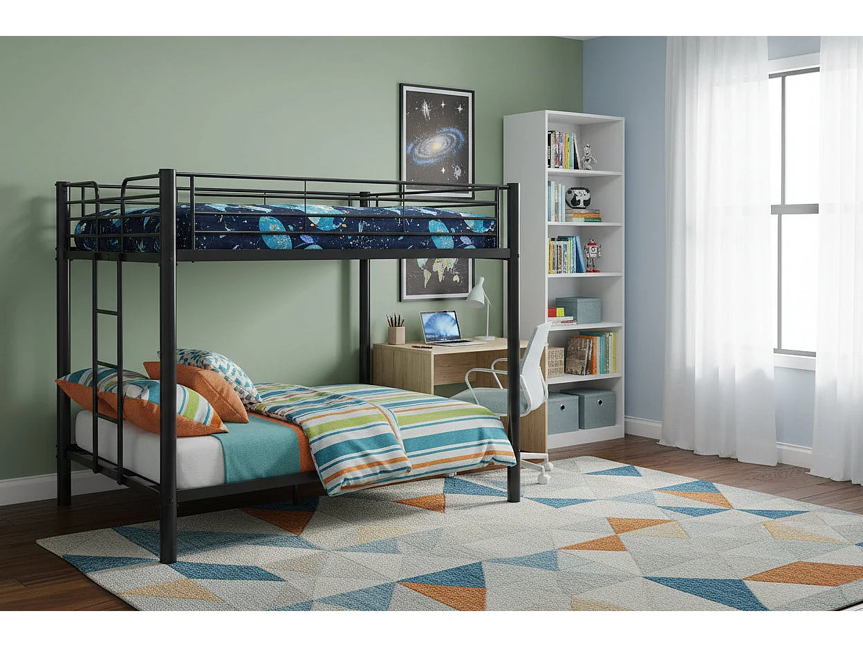 Lit superposé 4 places 2+2 COLOSSE 140x190 cm  Sommier inclus Noir