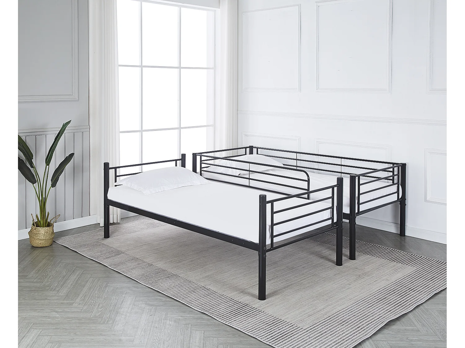 Lit superposé Séparable métal LUNA 1+1 90x190 cm sommier inclus noir