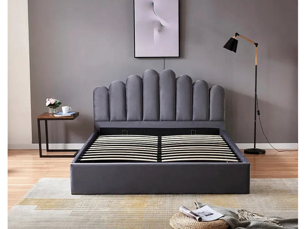 Lit coffre DOHA 2 places 140x190 cm gris sommier et coffre intégré