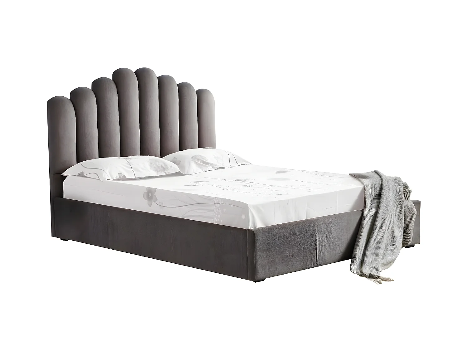 Lit coffre DOHA 2 places 160x200 cm gris sommier coffre intégré