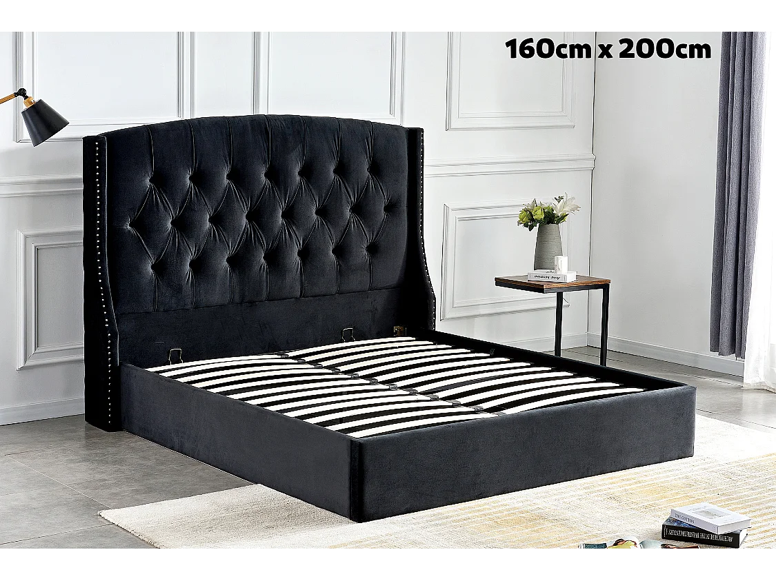 Lit Coffre 2 places 160x200 cm SULTAN velours sommier intégré