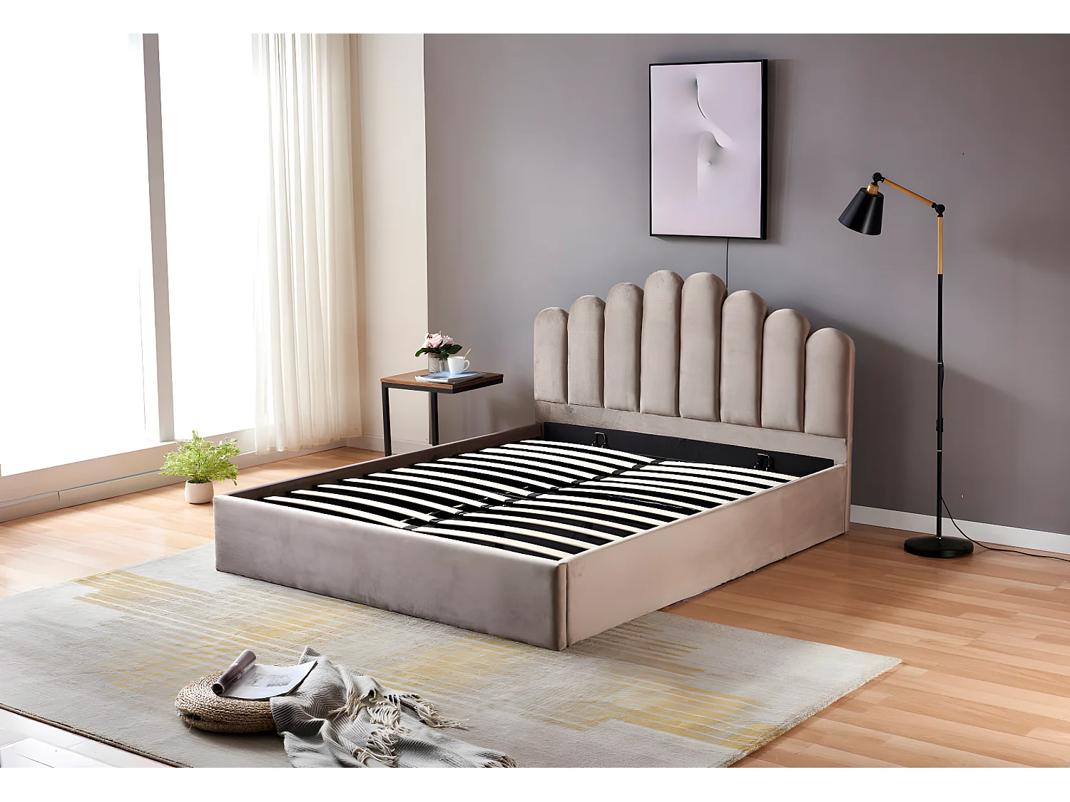 Lit coffre DOHA 2 places 140x190 cm moka sommier et coffre intégré