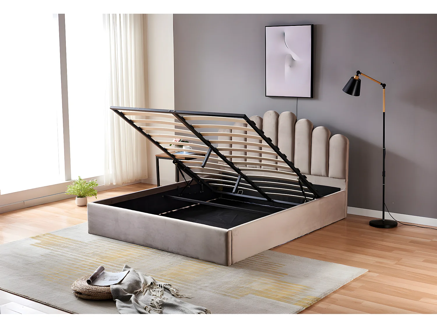 Lit coffre DOHA 2 places 140x190 cm moka sommier et coffre intégré