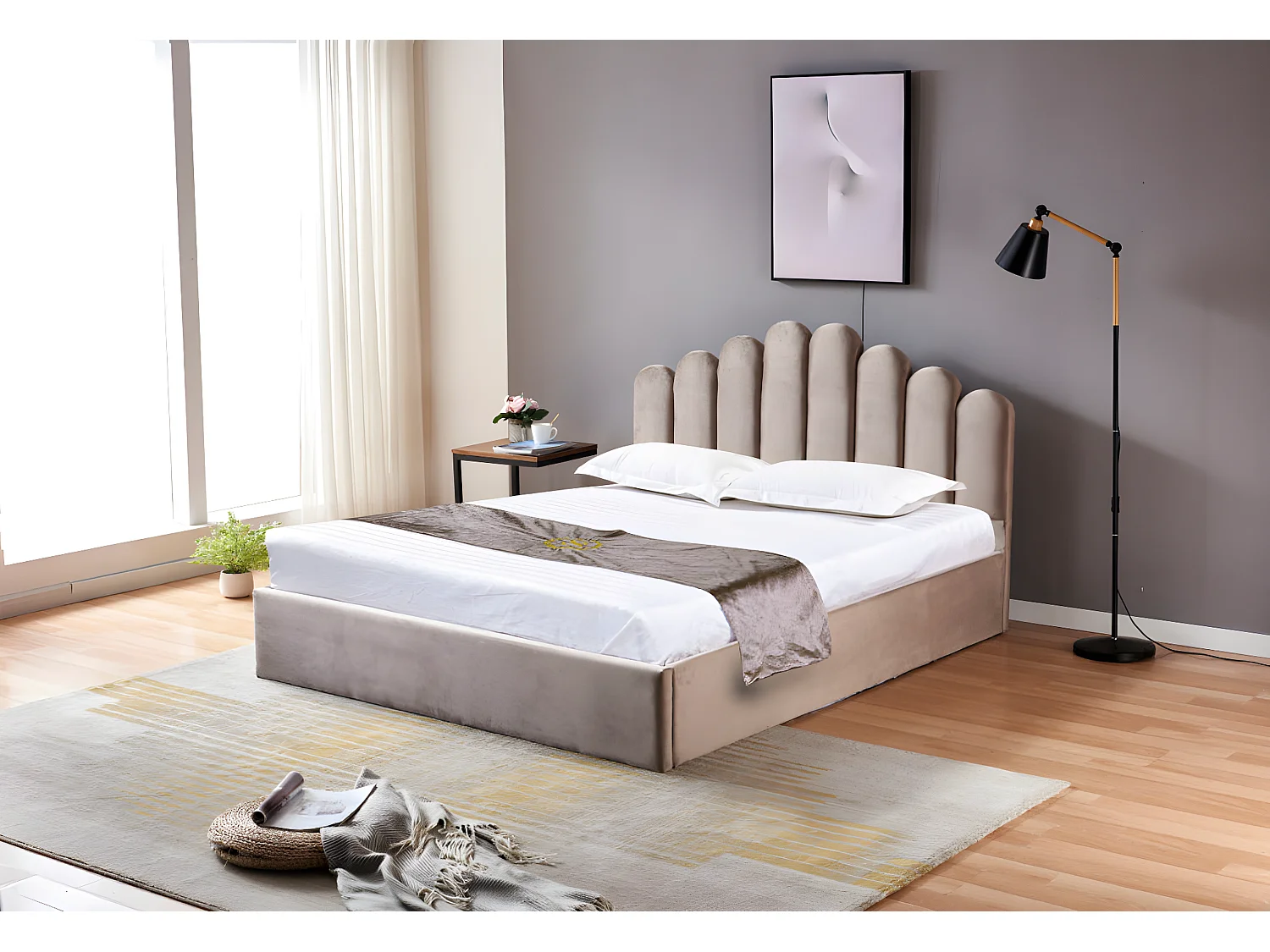 Lit coffre DOHA 2 places 140x190 cm moka sommier et coffre intégré